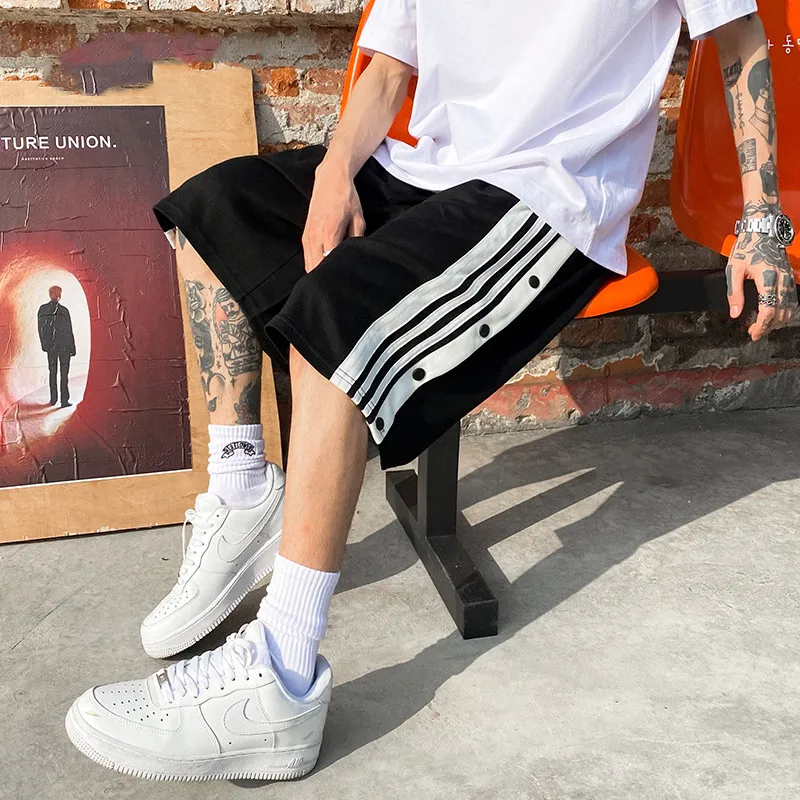 

Summer Hip Hop INS Funny Strip Five Point Shorts Men High Street Tide Brand Short Pants Retro Oversize Fastene Men's Shorts