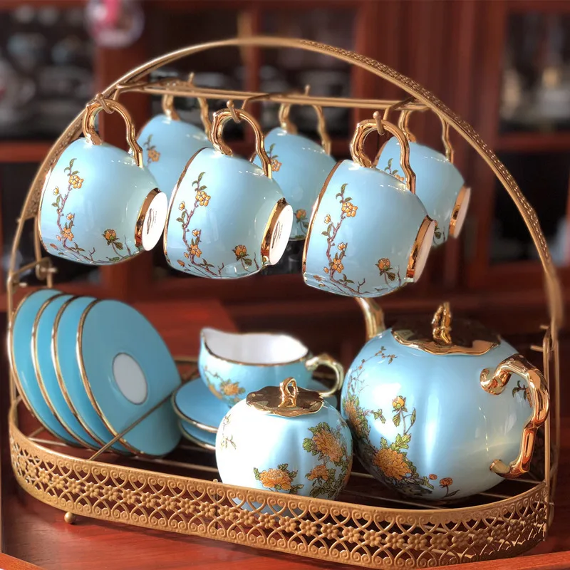 

Ceramic Cups Shelf European Style Coffee Cup Rack Cup Organizer Carved Wrought Iron Plating Storage Basket (Golden)