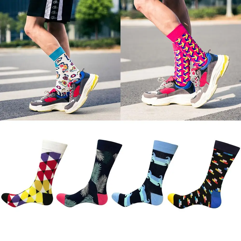 

2020 Brand Quality Mens Happy Socks 27Colors Striped Plaid Diamond Flamingo Socks Men Combed Cotton Calcetines Largos Hombre