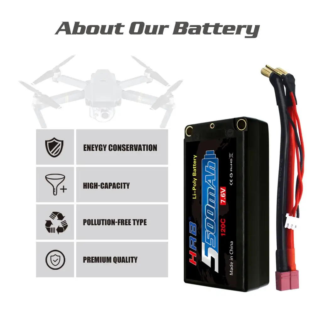 Аккумулятор HRB 2S short Lipo 7 6 В 5500 мАч 120C RC Жесткий Чехол с 5 мм пулевидным диаметром