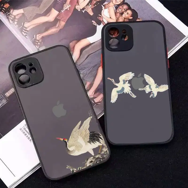 

Red-crowned crane Birds japanese style Phone Case for iPhone X XR XS 7 8 Plus 11 12 13 pro MAX 13mini Translucent Matte Case
