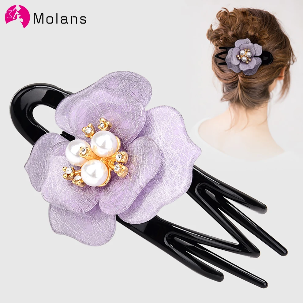 

Женские заколки для волос Molans, стразы с жемчужинами и цветами, заколки для волос, заколки для краба, конский хвост, заколки для волос, аксессу...