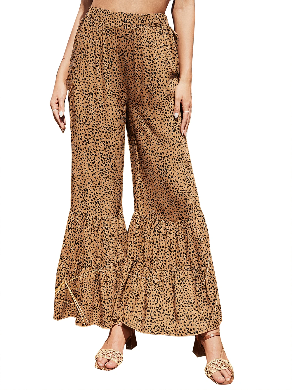 

Spring new products European and American women's casual leopard print wide-leg casual pants women's spring bell bottom pants