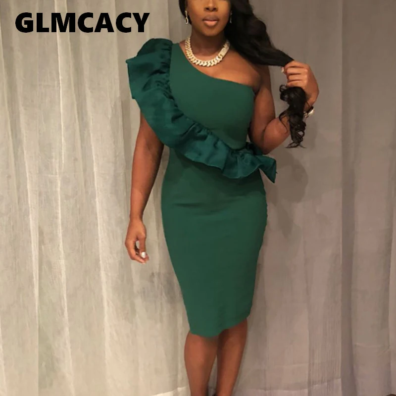 Женское Повседневное платье миди с оборками на одно плечо облегающие вечерние