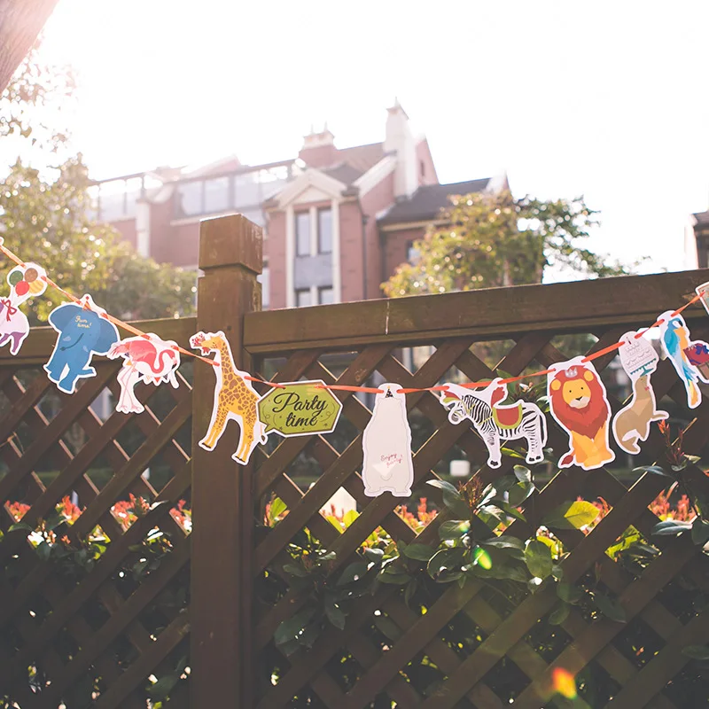 Painted paper animal banner happy birthday garland baby shower children's room decoration creative 1 Hanging | Дом и сад