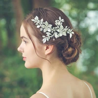 metal leaf rhinestone flower clip headband fashion bridal wedding hair accessories for women decoration hair jewlery headband