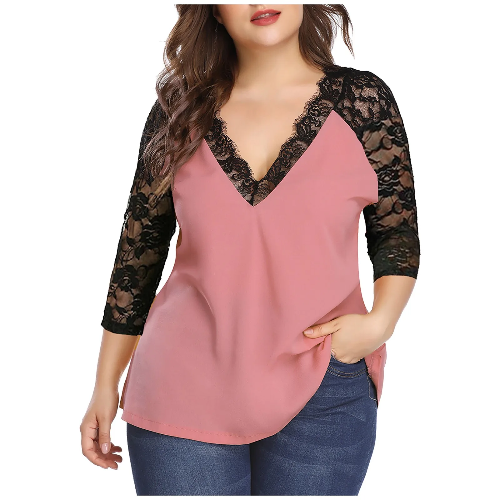 

Fashion Lace Chiffon Blouse Shirt Casual Sexy V-Neck Tops Tee Spring Winter Ladies Female Women Long Sleeve Blusas Pullover