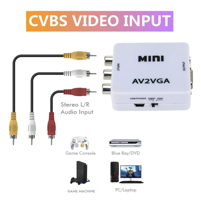Преобразователь Grwibeou Mini VGA в AV преобразователь AV2VGA с 3 5 мм аудио RCA видео для ПК на