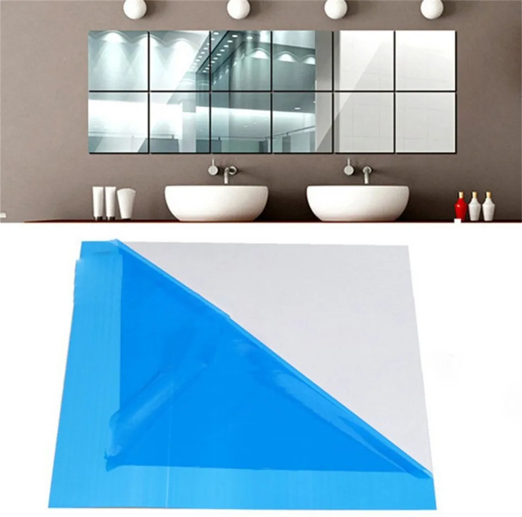 

1/9 PCs, square mirror surface film, wall stickers, mirror adhesive stickers, home bathroom decor, 15 CM X 15 CM