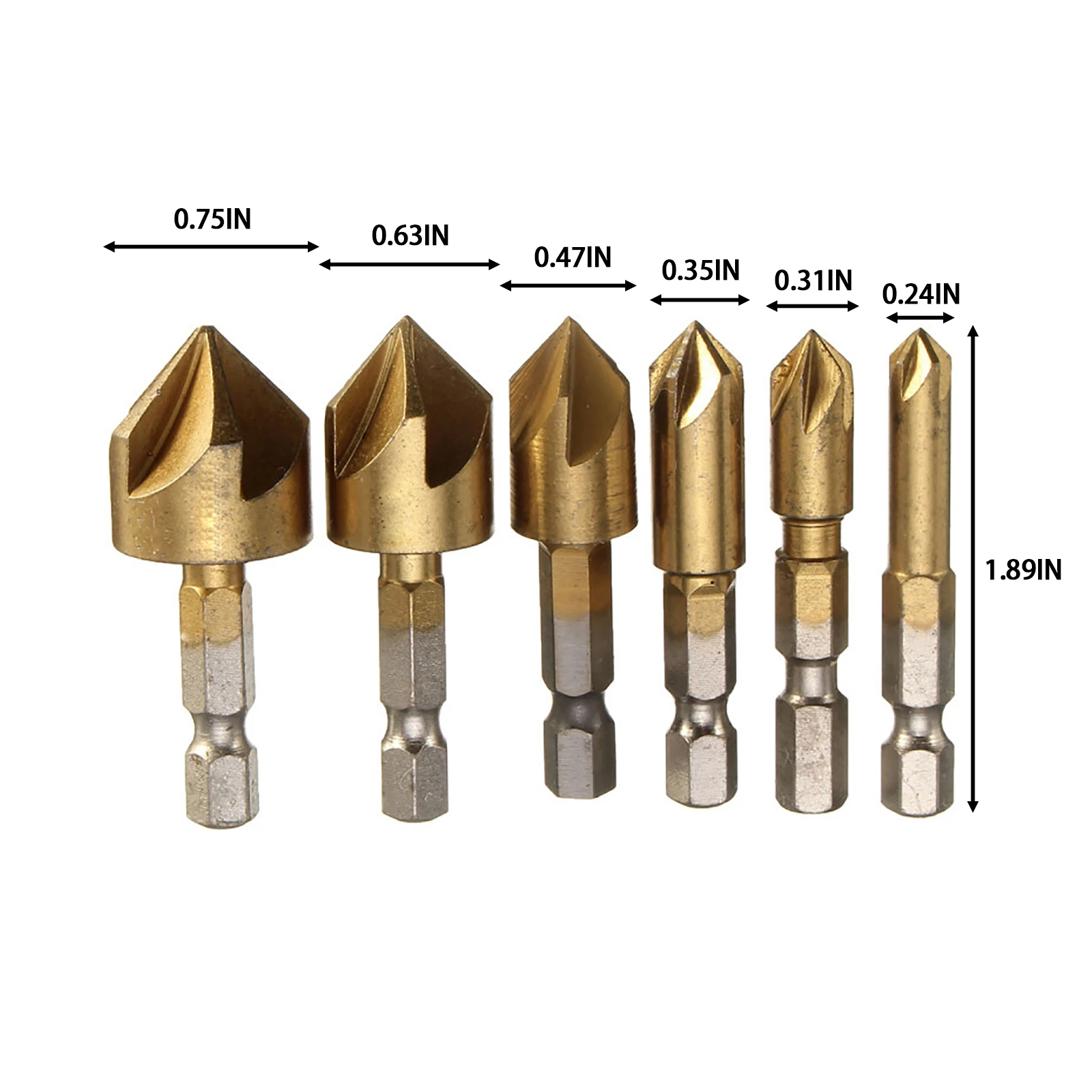 

6pcs Chamfering Counter Hole Chamfering Drill 1/4 Inch Hexagon Handle 90 Degree High Carbon Steel Wood Chamfering Cutter Tools