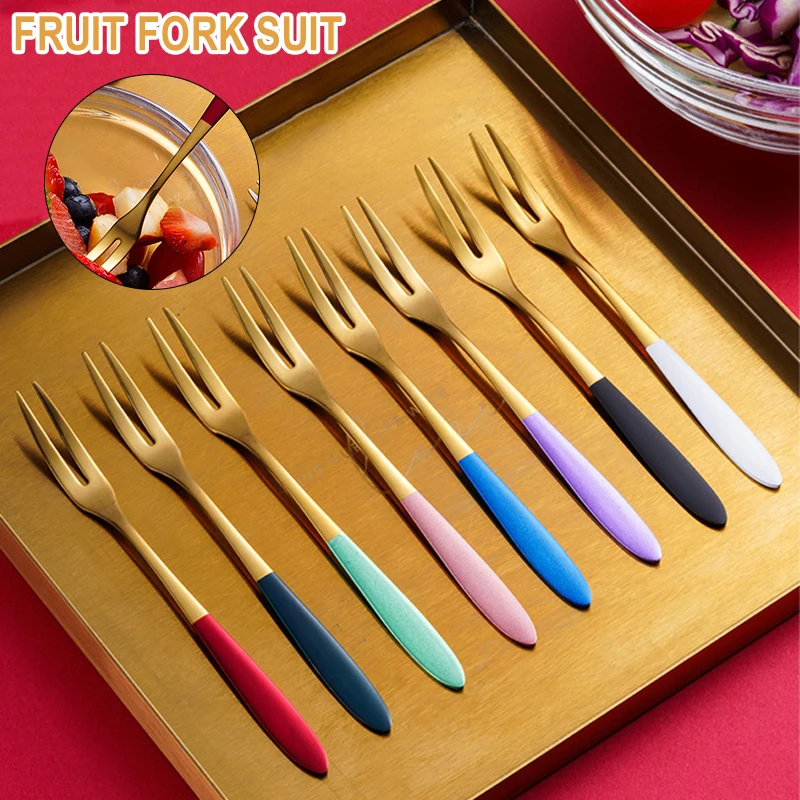 

Stainless Steel Fruit Food Fork Set Kit Two Prong Dessert Fork Home Kitchen Camping BENL889