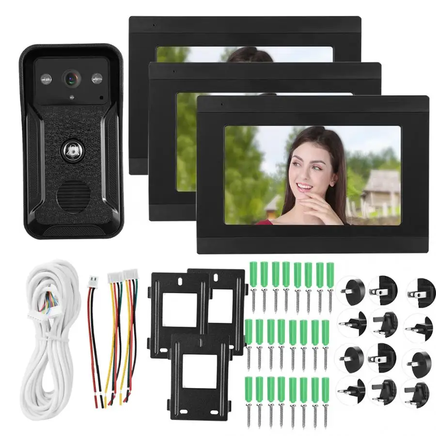 7in проводной Wi-Fi 3 Монитора 1080P HD видео-дверной звонок Домофон ночное Камера 100-240V