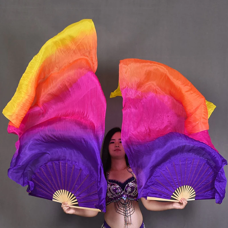 

Stage Performance Prop Dance Fans 100% Silk Veils Tie-dyed 180cm Women Belly Dance Fan Veils (1 Pieces Only)