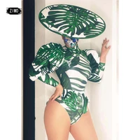 modern festival party opening pole jazz disco dance womens nightclub singer print set hat outfit stage wear clothes show green