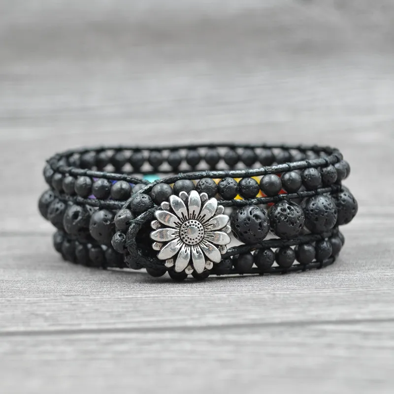 Красочные Бусины браслеты в стиле бохо кожаные из натурального камня винтажные