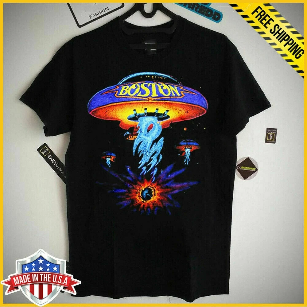 Бесплатная доставка Бостон футболка группа Классический космический корабль