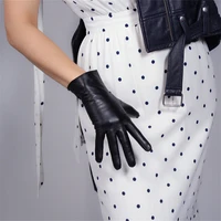 touchscreen real leather gloves 25cm short style pure imported goatskin women plush lining fashion simple black wzp07