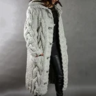 Зимнее теплое пальто на пуговицах с капюшоном вязаный кардиган с переплетением карманы Повседневный свободный свитер Женская мода однобортное пальто с буфами