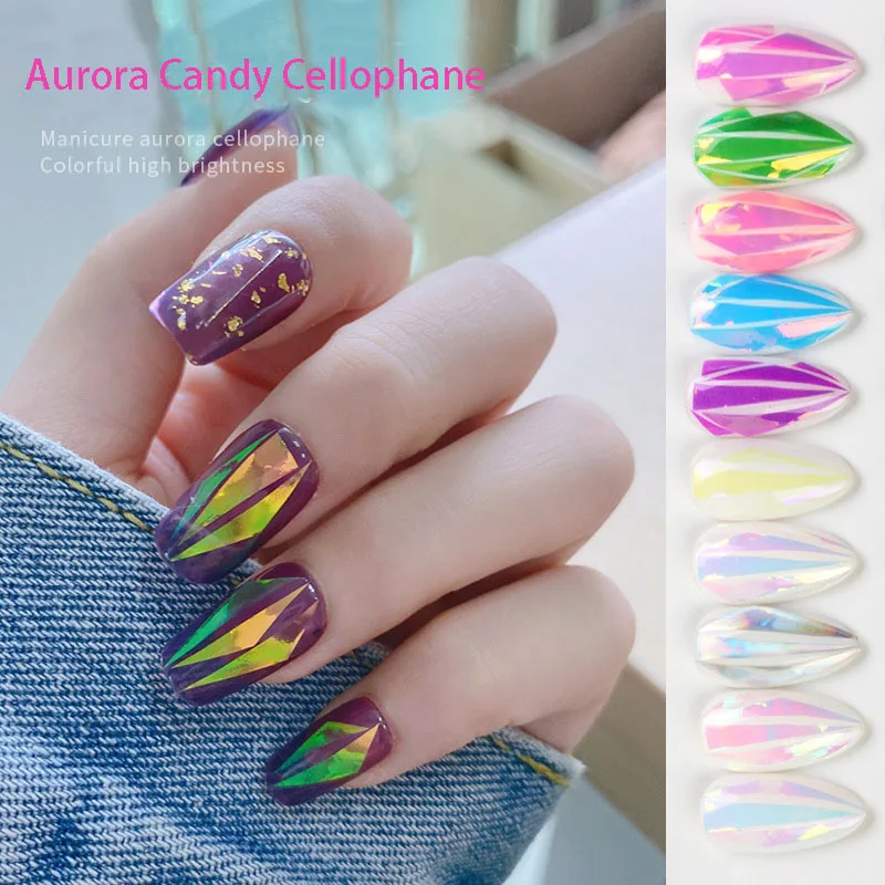 

Nail Art Sticker Cellophane Set Candy Starry Sky Laser Aurora Color Nail Decals Nail Decoration Nail Sticker Designer 3d Charms