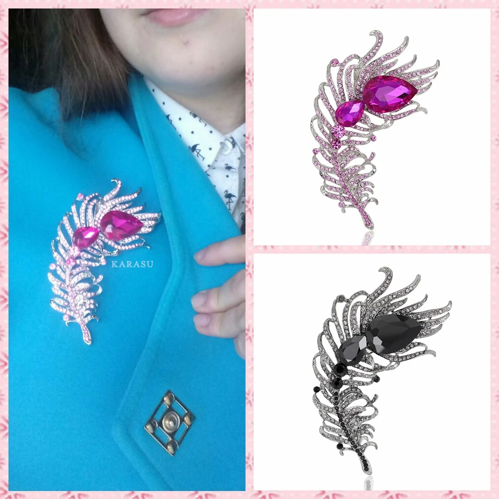 Стразы с большим кристаллом Павлин Броши в форме пера для женщин брошь булавки