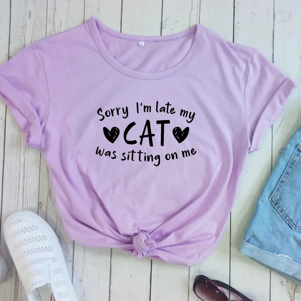 Извините я поздний моя кошка сидела на мне футболка Хлопковая женская Харадзюку