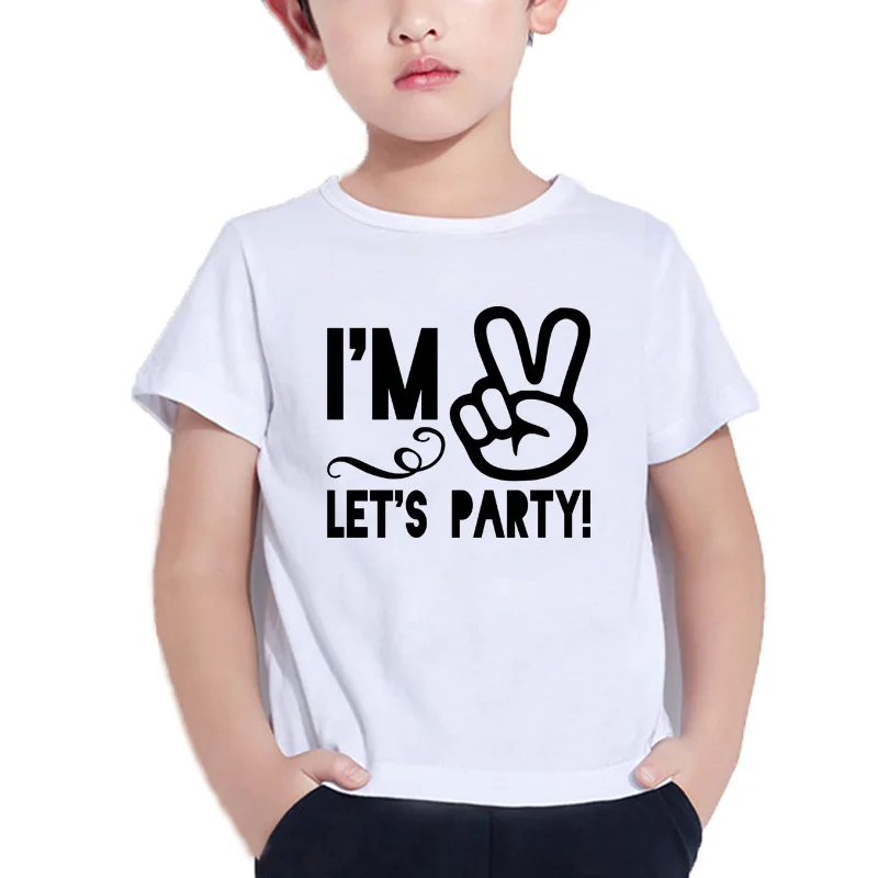 

I Am Two Let's Party Number Print Kids White Tshirt Funny T-shirt Boy Girl Summer Tee Shirt Baby Birthday Tshirt