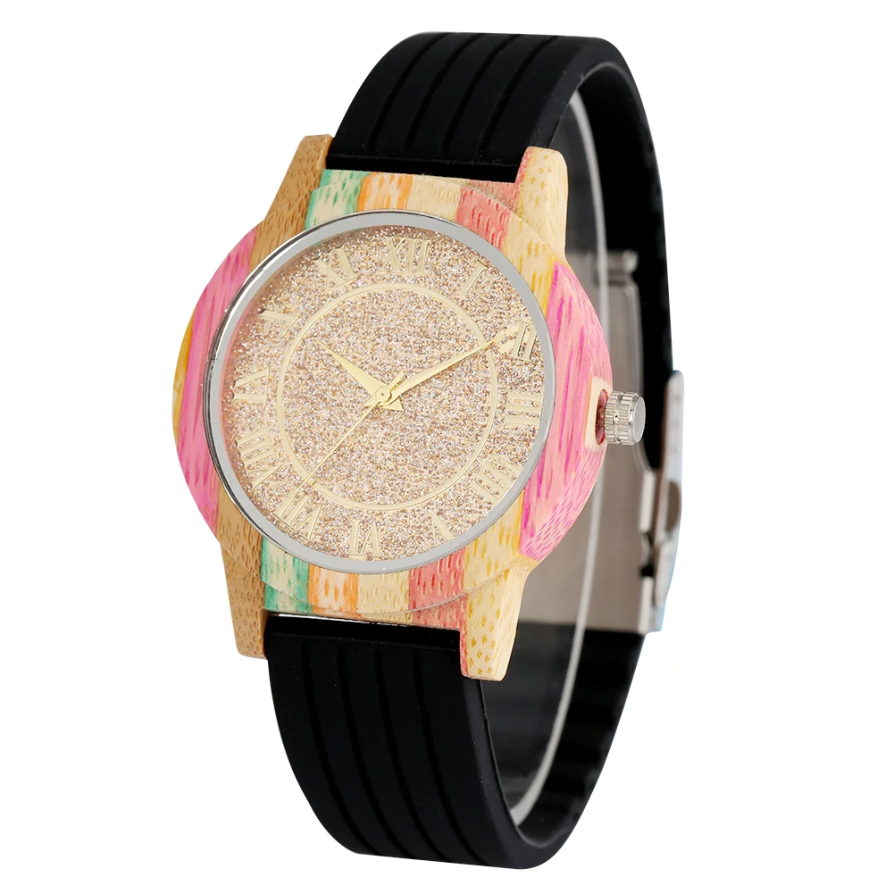 Мужские деревянные кварцевые часы яркие золотые с римскими цифрами мужские