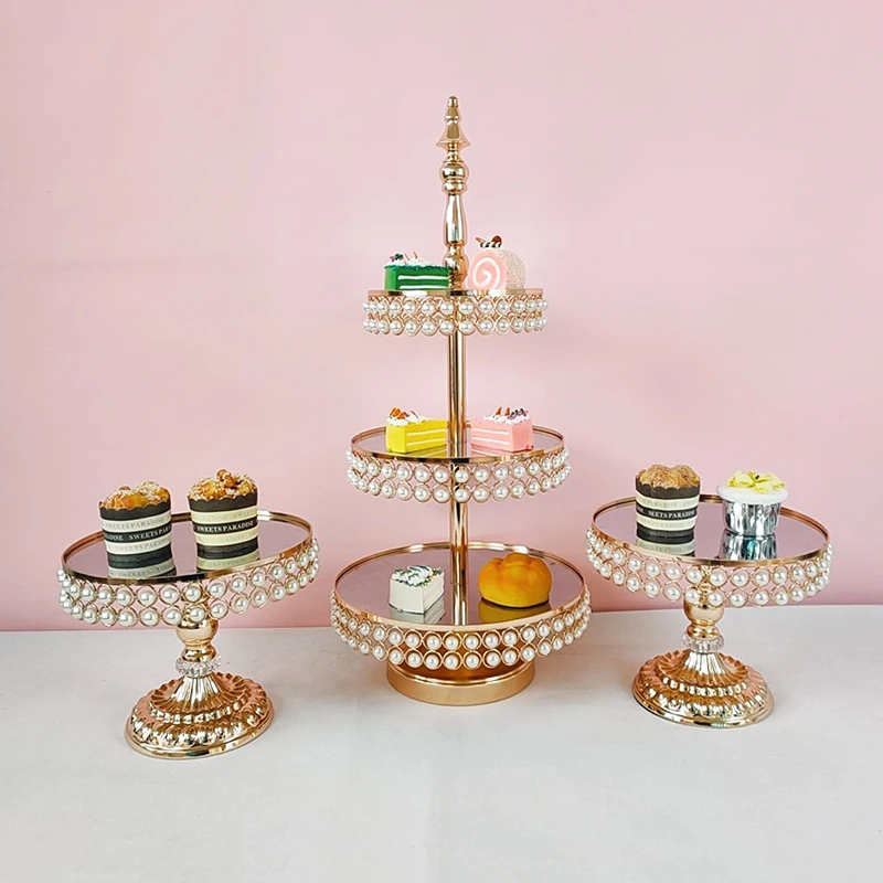 Подставка для торта с жемчугом золотого цвета 12 дюймов 3 уровня кекс|Стойки| |