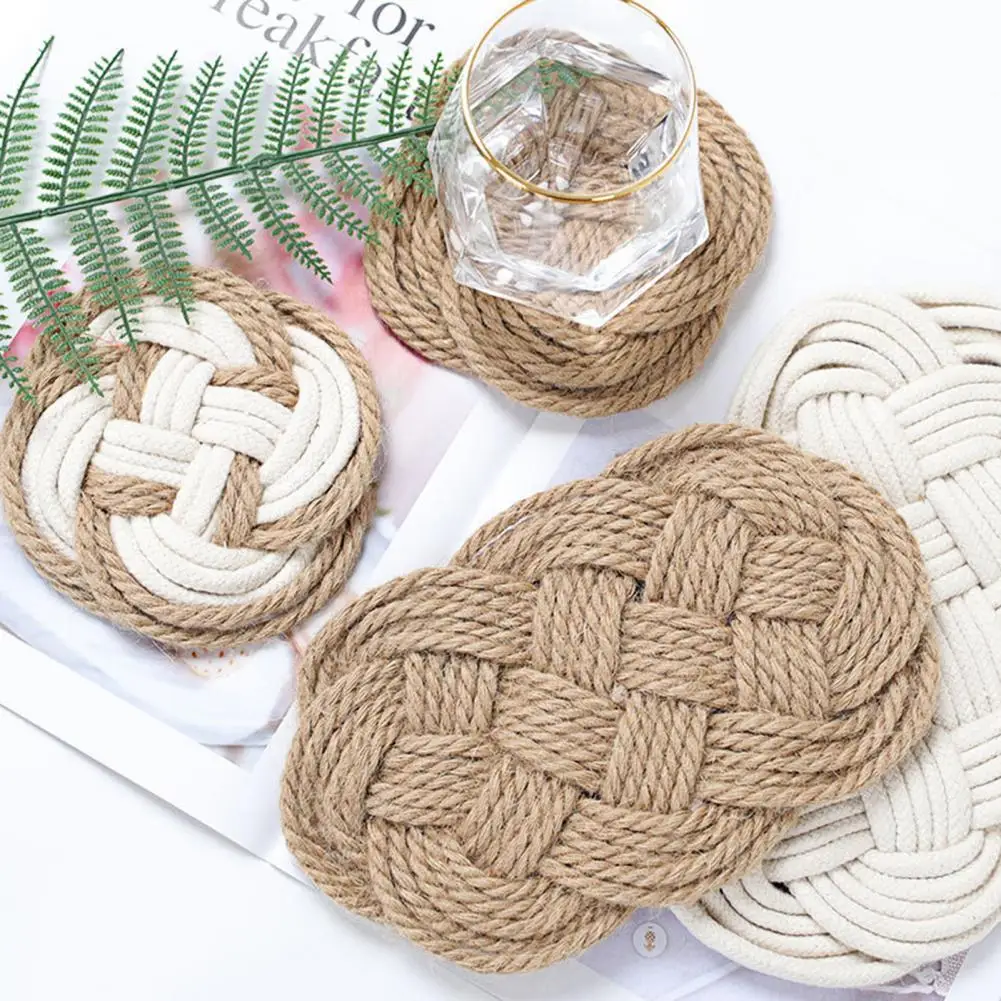 

Table Mat Fashion Cotton Flax Reusable Rattan Home Dinner Placemat for Wedding Pot Mat Cup Pad