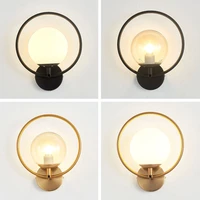 modern black gold circle metal e27 led wall lamp rotatable led wall scones bedroom glass globe indoor lighting lamparas fixture