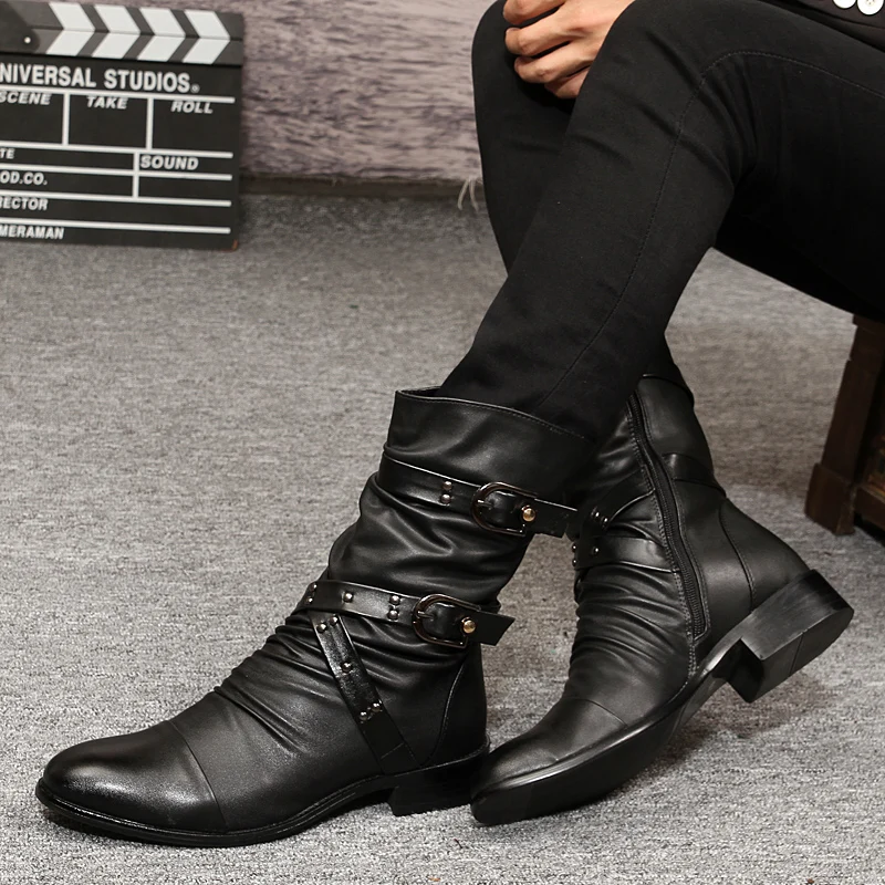 Мужские ботинки деловые вечерние ботильоны на низком каблуке классические