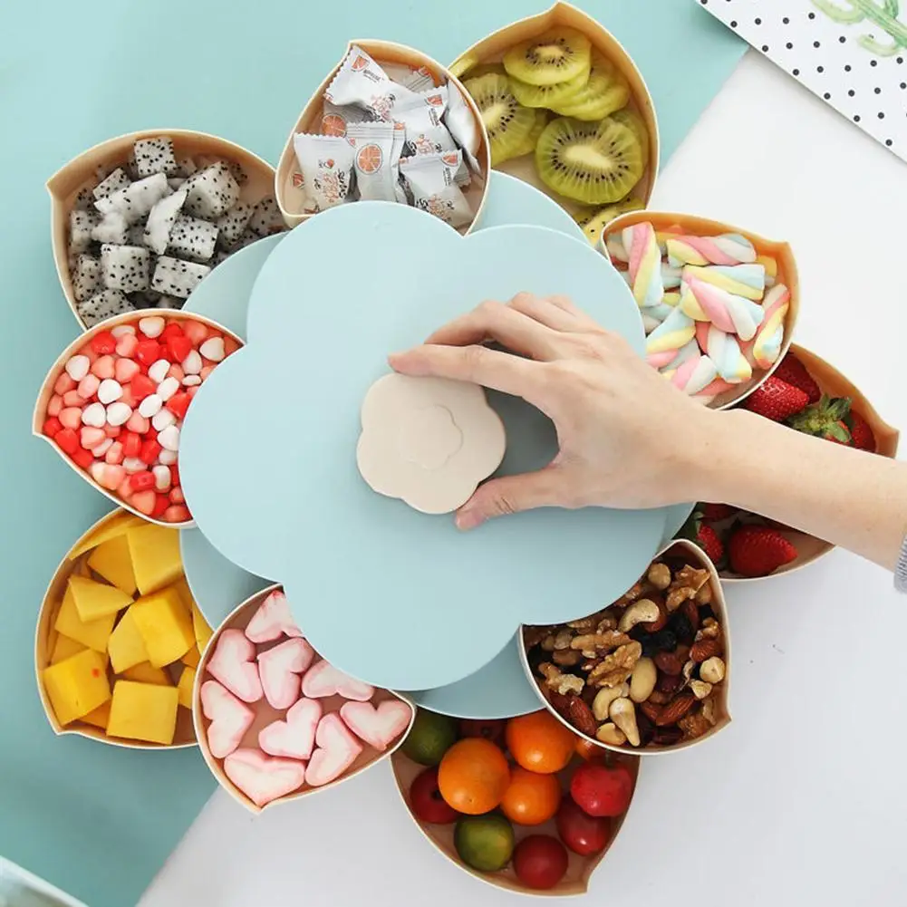 

Flower Rotating Candy Box Fruit Serving Tray 2 Layer Dried Fruit Plate Snack Serving Tray Snack Storage Containers Display Case