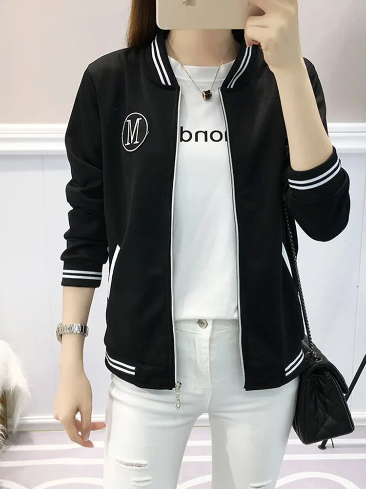 Куртка-бомбер женская с воротником-стойкой повседневная бейсбольная куртка