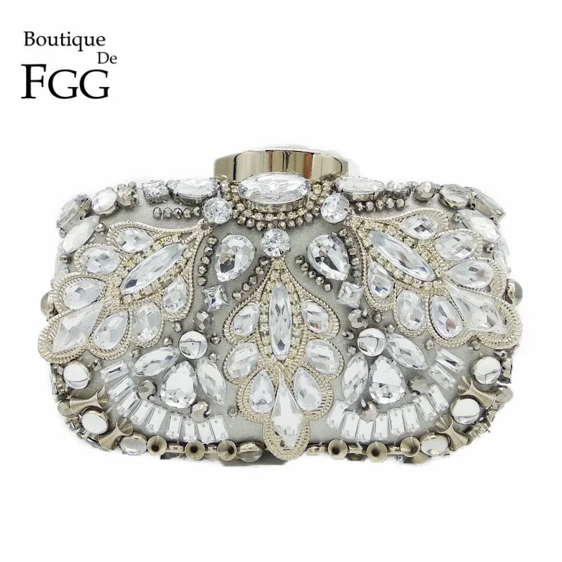 Винтажный женский клатч Boutique De FGG вечерняя сумочка серебристого цвета вышитая