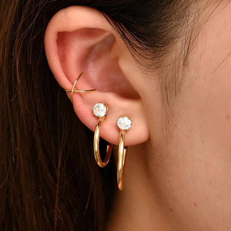 

3Piece/Set Punk Gold Metal Ear Cuff Ear Clip For Women No Pierced C Shape Geometric Small Earcuff Ear Wrap Earcuff Clips Jewelry