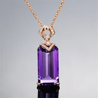black angel square amethyst sapphire pendants necklace for women 14k rose gold cz gemstone fashion jewelry birthday gift