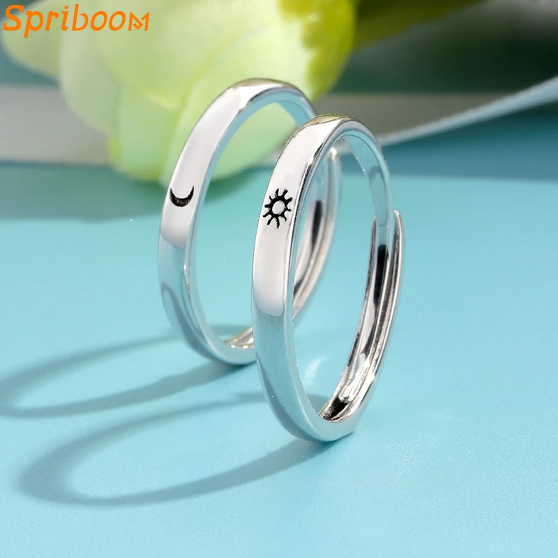 

Sun Moon Couple Rings Minimalist Silver Chic Matcing Ring Fashion Individual Simple Style Jewelry Accessories Engagement Gifts