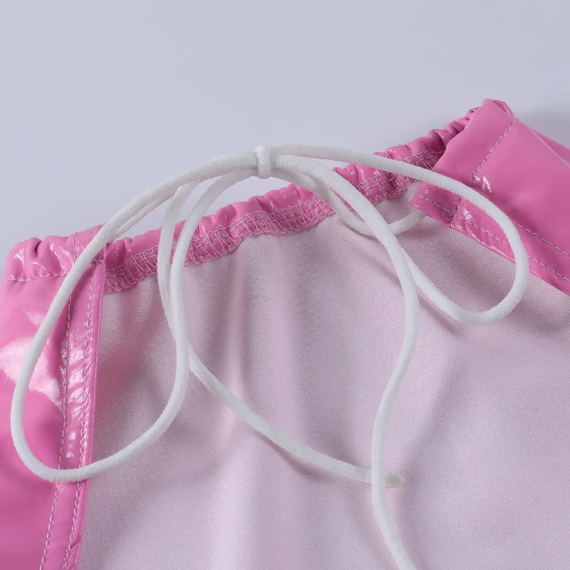 

Faux PU Leather Halter Mini Dresses Sexy Backless Women Bodycon Midnight Clubwear Party Dress 2021 Ruched Neck Sleeveless Dress