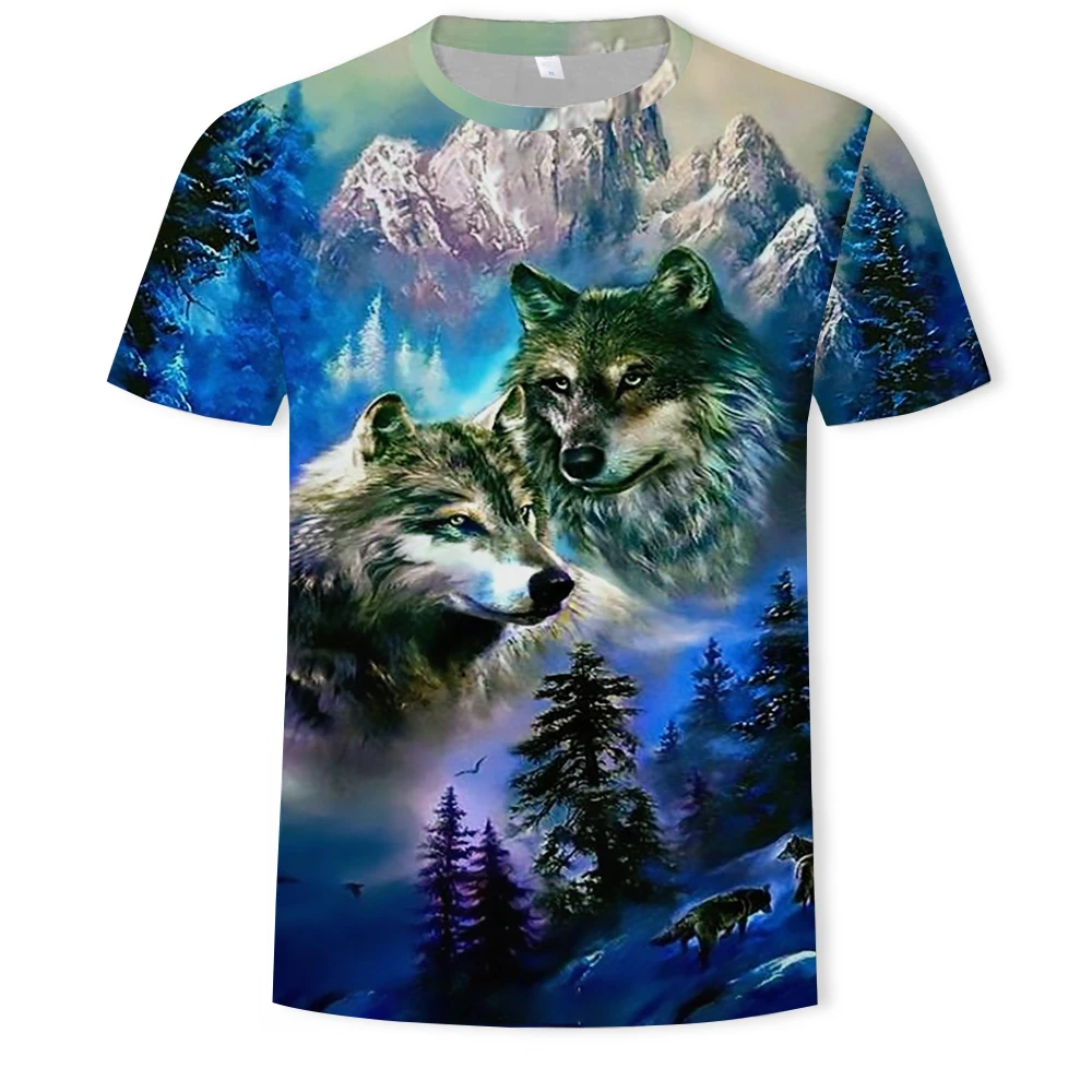 

Fashion new animal wolf 3d printing men's short-sleeved t-shirt factory direct sales casual loose compassionate male streetwear