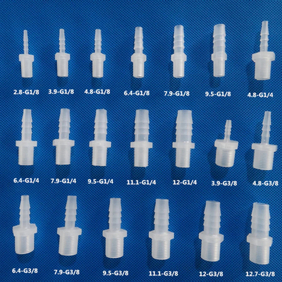 

5PCS Plastic Pagoda Hose Barbed Joint 1/8 1/4 3/8 BSP Male To 2.8/3.9/4.8/ 6.4/7.9/9.5/11.1mm 12mm 12.7mm Silicone Hose Adapter