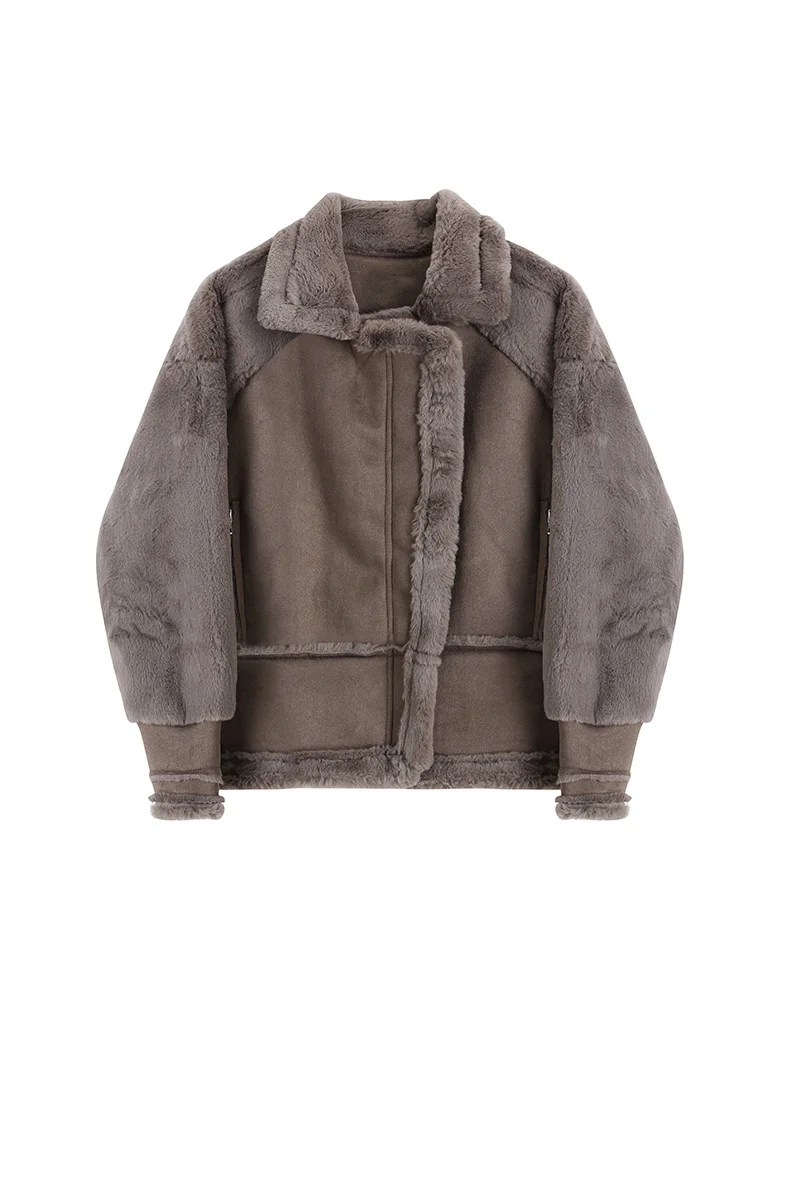 

Thick lamb cashmere motorcycle clothing women's winter clothing new 2021 all-match fur one short coat jacket tide is slim