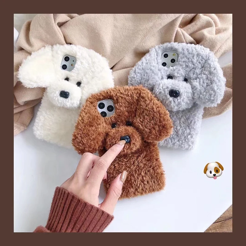 

Hot Super Cartoon 3D Plush Teddy Pet Dog Cute Soft Phone Case for Apple Iphone 7 8 Plus X XS XR MAX 11 Pro 12 10 MiNi Back Cover
