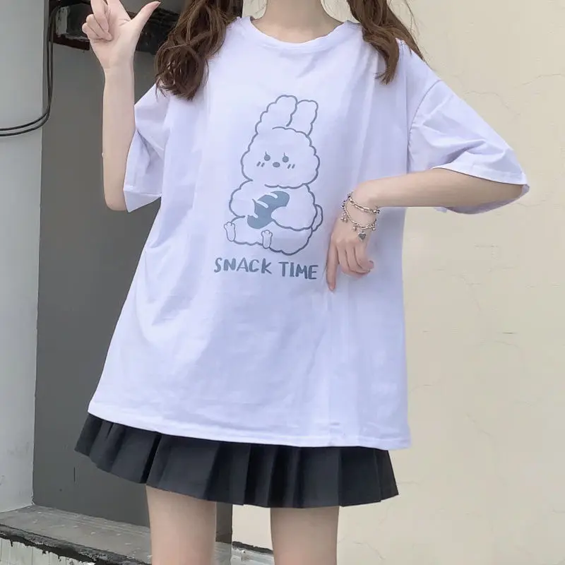 

Woman Short tshirts harajuku y2k tops aesthetic vintage Kawaii rabbit print t-shirts oversized Loose clothes tee korean style