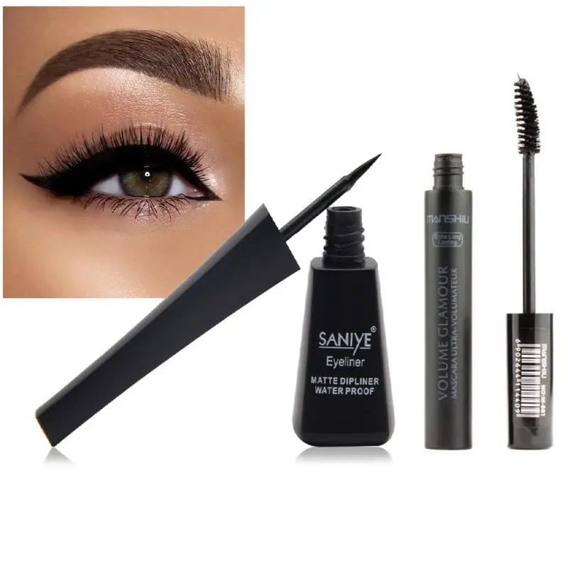 

2Pcs/Lot Waterproof Eyeliner + Mascara Black Brown Long-lasting Cosmetics Beauty Tool Easy To Wear Liquid Eye Make Up Maquillaje