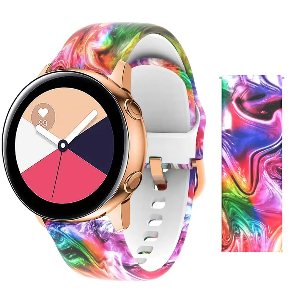 20 мм ремешок для samsung Galaxy Active Watch Band Мягкие силиконовые в форме цветка Печать Спортивный Мягкий ремень цветок браслет с принтом ремешок - Цвет ремешка: painting