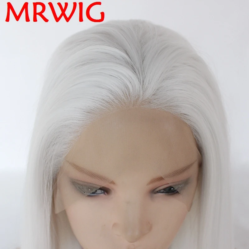 MRWIG бесклеевая синтетическая передняя часть парики свободная белый цвет длинная