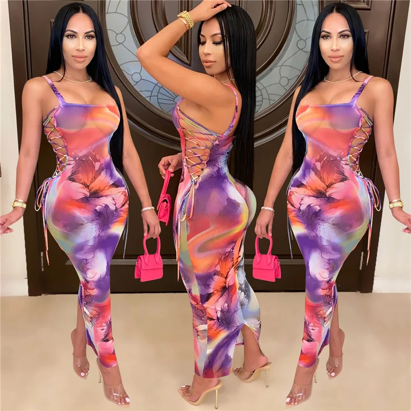 Со шнуровкой сбоку-апом просвечивающее сексуальное Цветочный принт облегающее