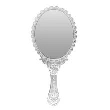 1pc Silver Vintage Mirror Ladies Floral Repousse Oval Round Makeup Hand Hold Mirror Princess Lady Makeup Beauty Dresser Gift