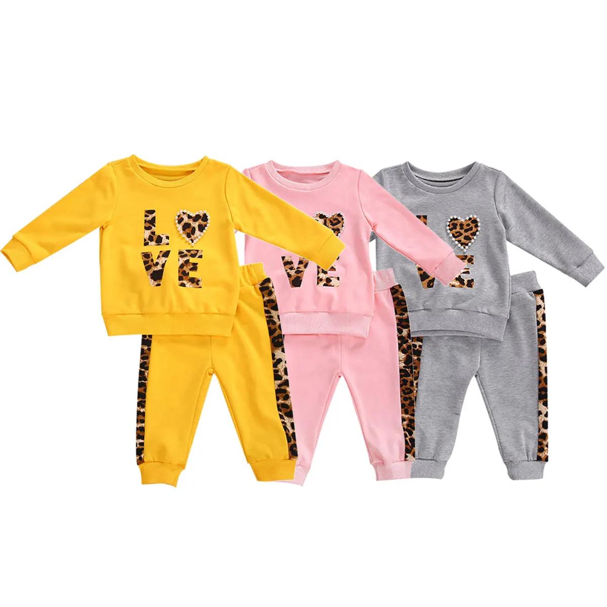 

pudcoco Baby Autumn Spring Shirt Jogger Pants Suit Leopard Printed Pearls Round Neck Long Sleeve Girl Trousers 1-6 Years