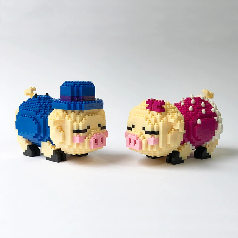 

1650pcs Anime Cute Kissing Pig Model Building Blocks DIY Couple Pig Assembling Magic Diamond Block Decoration Toy Gift No Box
